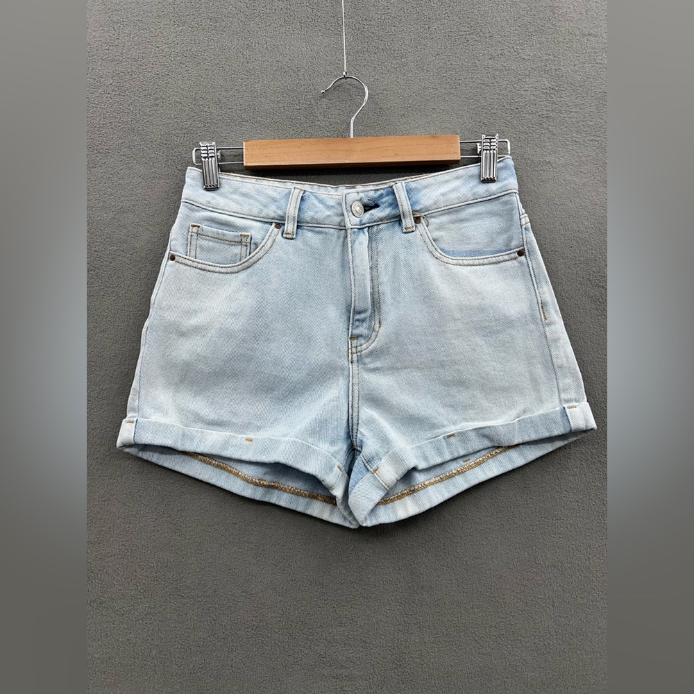 Pacsun Mom Jean Shorts Womens 25 Light Wash Denim Hi Rise Cuffed 2.5" Inseam